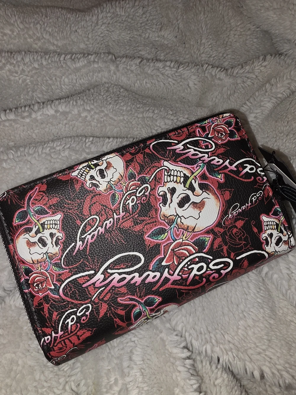 Ed Hardy Black & Red Signature Print Wristlet Nwt